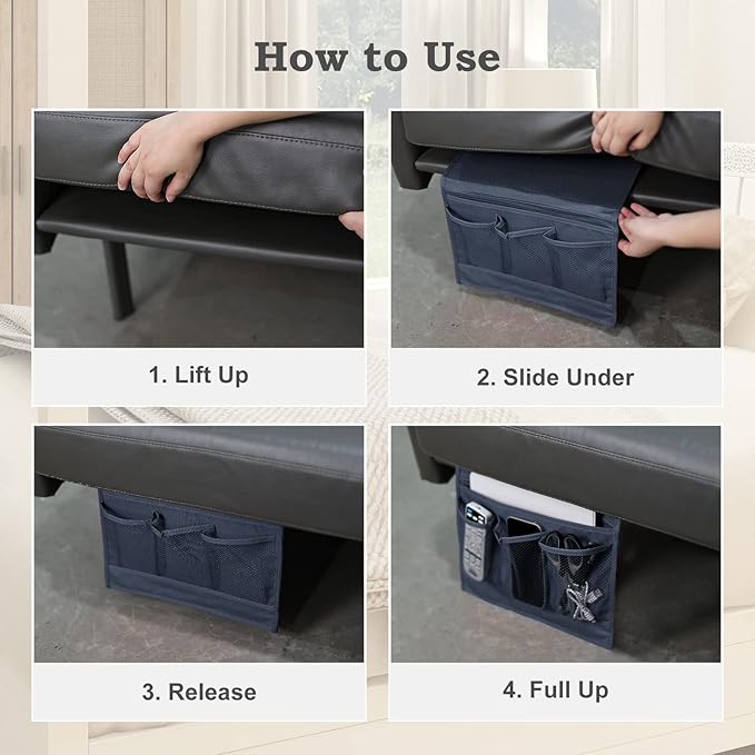 Surblue Bedside Caddy 4 Pockets Bedside Storage Organizer for TV Remote Control Phone Glasses Magazine (Navy)