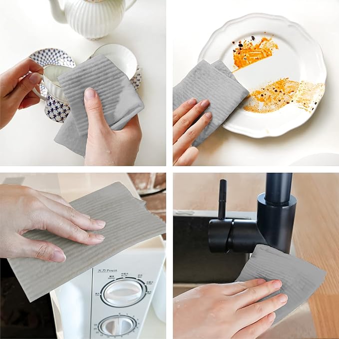 Morigins Wholesale Swedish Dish Cloths - 6 Pack Reusable Compostable Kitchen Cloth,Cellulose Sponge Dish Cloths Dish Towel Set (Grey)