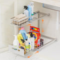 Under Sink Organizer, Heavy Duty Metal Pull Out Cabinet Organizer Slide Out Sink Shelf Organizer Height Adjustable, Multi-Purpose Storage Shelf for Kitchen Bathroom(Sliver,1Pack)