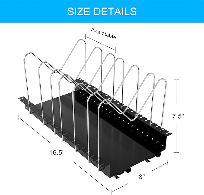 Golener 4 Adjustable Dividers Pull Out Pots and Pans Organizers - Optional Dividers Sliding Pot Lid Holder in Kitchen and Slide Out Cabinet Storage of Lids, Bakewares and Pots