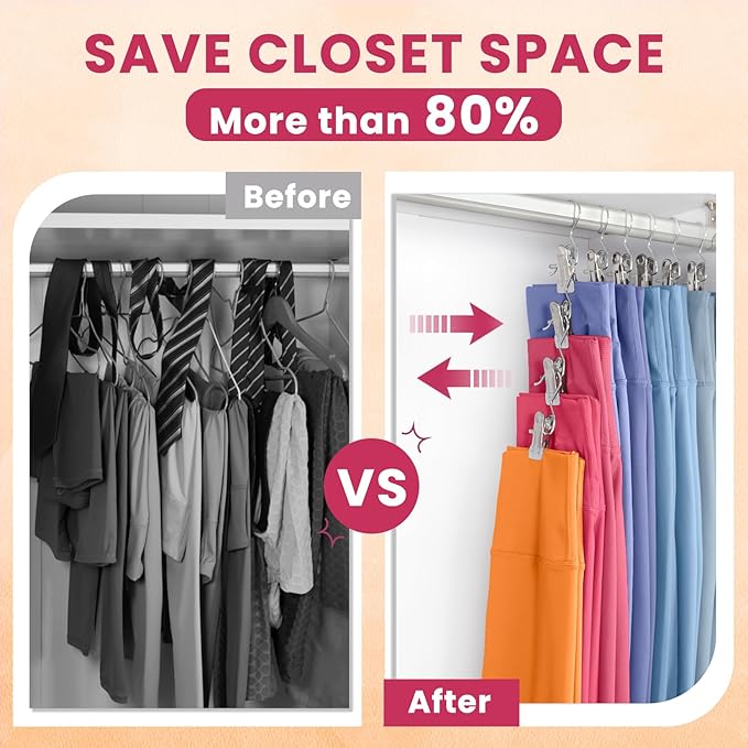 50 Pack Pants Hangers with Clip,Legging Organizer for Closet Hanging, Space Saving Yoga Pants Hangers Clip Hanger Wardrobe Organization,Closet Organizers and Storage for Jeans,Shorts,Skirts,Hats-Gray