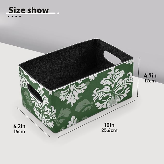 Closet Storage Bins 2 Pcs Felt Open Home Storage Containers Organizer with Handles Collapsible Shelf Basket for Home Office Craft Room Classroom Fabric Green Vintage Flower Bohemian