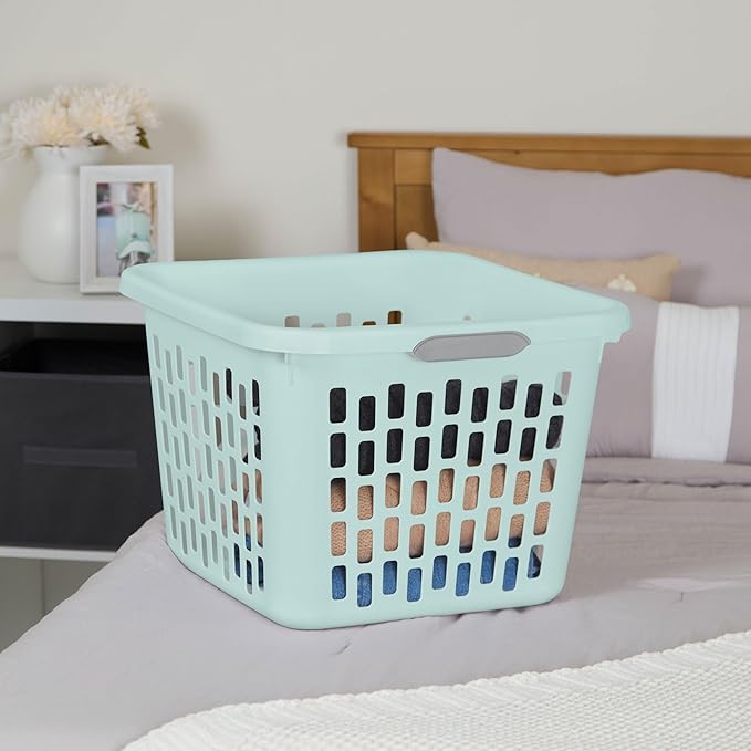 Sterilite Laundry Basket, Plastic Clothes Hamper, Large Square Bin with Comfort Grip Handles and Reinforced Rim, 1.5 Bushel Capacity, Mint, 24 Pack