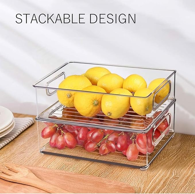 9 Pack Refrigerator Organizer Bins,3 Sizes Clear Pantry Storage with Handles for Fridge, Freezer, Shelves, Drawer, Bins, Snack Organizer for Home & Kitchen
