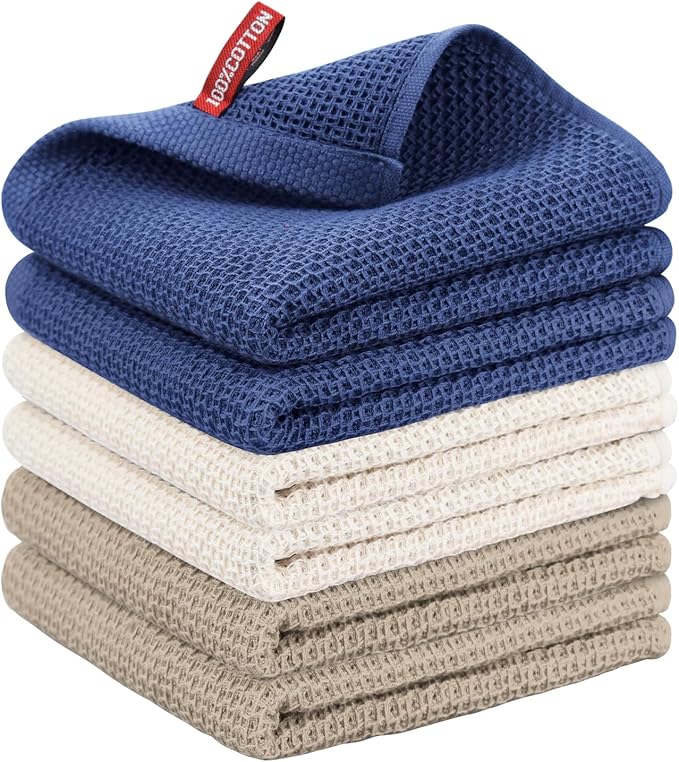 Nialnant 6 Pack Kitchen Towels,Large 100% Cotton Hand Towels,Absorbent Dish Towels for Drying Dishes-13x28 Inches,Multi Color