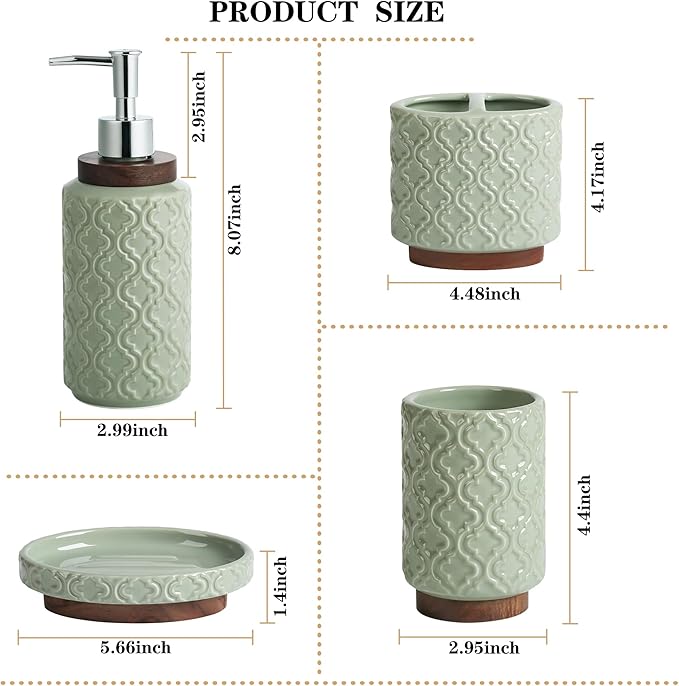 Bathroom Accessories Set 4 Pieces Toothbrush Holder Soap Dispenser Ceramic Bathroom Accessory Set Contain Toothbrush Cup Soap Dish Tumbler