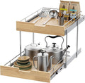 Sikarou Pull Out Cabinet Organizer,Heavy-Duty Slide Out Shelf, Wood and Wire Basket, Pull Out Drawer for for Kitchen Under Sink Space, Pantry, Bathroom, 2 Tie 14 * 21 in