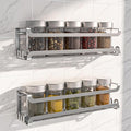 LUCYCAZ 2 Pack Wall Mounted Spice Rack with 8 Hooks, Spice Organizer Shelf for Stove Cabinet Pantry Door,Screw or Adhesive Spice Shelf Hanging Wall Spice Rack in Kitchen and RV (Silver, 2 PACK)