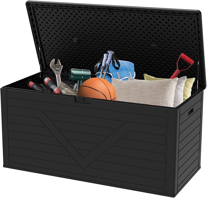 Outdoor Storage Box,260 Gallon Deck Box Outdoor Storage Bench Outside Waterproof Resin Storage Bench, Lockable Patio Cushions, Garden Tools Storage For Furniture, UV Resistant