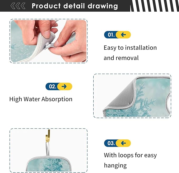 2 Pack Faucet Splash Catcher Blue Snowflakes Sink Mat for Faucet Absorbent Kitchen Splash Guard Drip Catcher for Farmhouse Barthroom Bar, L
