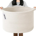 65L Large Blanket Basket,19.7" L x 19.7" W x 13" H Rope Woven Baskets with Handles, Toys Storage Bins,Laundry Basket Perfect for Living Room, Nursery,Bedroom,Home Organization,White