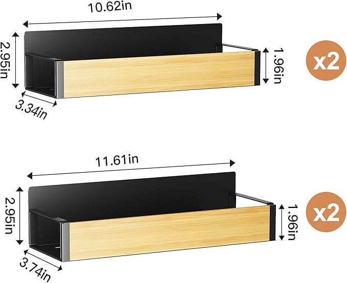 2/3/4 Pack Moveable Fridge Magnetic Spice Racks,Metal Black/White (Bamboo)