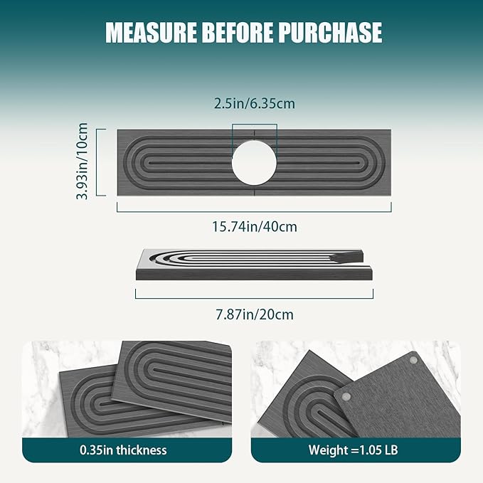 Stone Sink Mat for Kitchen - Water Absorbent Stone Tray, Quick Dry Faucet Mat, Kitchen Sink Splash Guard,Sink Mat & Base Faucet Mat for Counter Protection[Grey, 15.7"x3.9"]