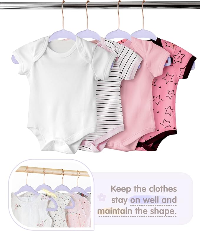VIS'V Baby Hangers, 11 Inch Velvet Kids Hangers with 6 Pcs Clothes Size Dividers, Infant Toddler Nursery Closet Organization, Non Slip, Lavender, 50 Pcs