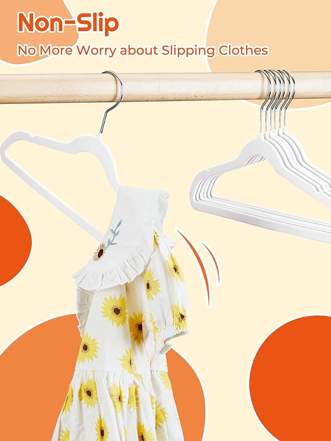 HOUSE DAY 14 Inch Kids Velvet Hangers 50 Pack, Durable Big Kids Hangers for Youth,Teen, Non Slip Kid Felt Hanger, Cute Childrens Hanger for Closet, White