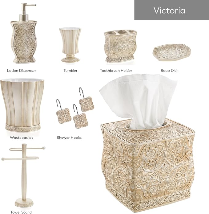 Creative Scents Victoria Tissue Box Cover Square – Beige Tissue Holder for Bathroom - Decorative Tissue Box Holder with Durable Bottom Slider - Boho Bathroom Decor
