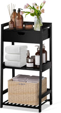 3 Tier Bamboo Bathroom Shelves with Drawer, Ladder Shelf for Bathroom Storage, Space-Saving Design, Stylish Display Nightstand, Stylish Storage Solution for Home, Living Room, Kitchen, Office