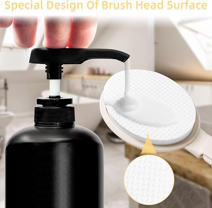 LFJ 19" Long Handle Shower Sponge Brush Set, 3 in 1 Body Brush, Bath Sponge and Lotion Applicator Improved Skin Health, Suitable for Men and Women (White Brush-2P)