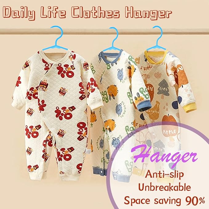 Baby Hangers for Closet 50 Pack Blue Plastic Kids Children's Clothes Hangers Non-Slip (Blue, 50)