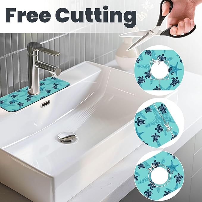 Summer Sea Turtle Ocean 15" X 5.5" Kitchen Sink Splash Guard Faucet Faucet Guard Draining Mat Sink Splash Guard Faucet Kitchen Bathroom
