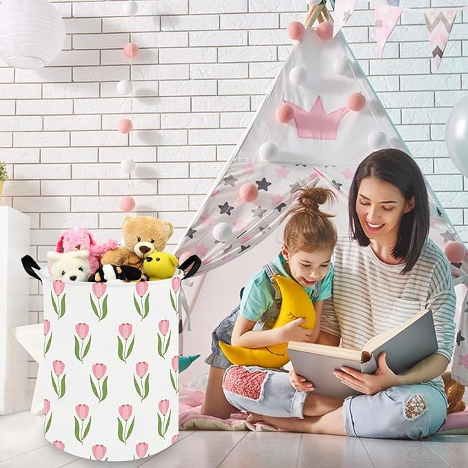 Tulip hamper,Girls Nursery Hamper,Waterproof foldable baby laundry basket,kids laundry Basket,Kids Toy Storage Organizer,Baby girl room decor,Gift Basket (Tulip)