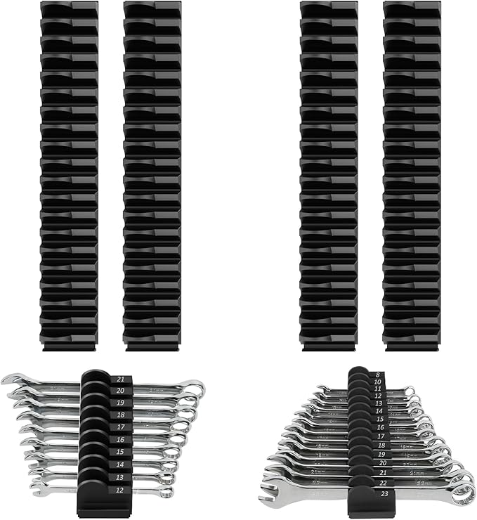 80 pcs MAGNETIC Modular Wrench Organizers for Tool Drawers - Wrench Rack with Metric & SAE Labels, Perfect Tool Storage Holder. Gift for father, brother and boyfriend (With Magent) (Black)