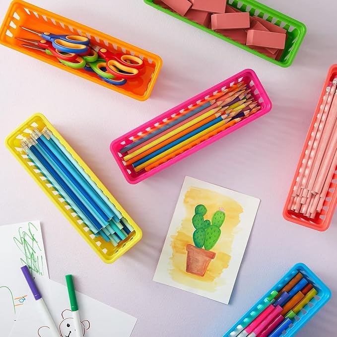 Juvale 24-Pack Pencil Holder Trays and Organization Baskets - Plastic Caddy for Desk and Elementary Teacher Supplies for Classroom Decoration