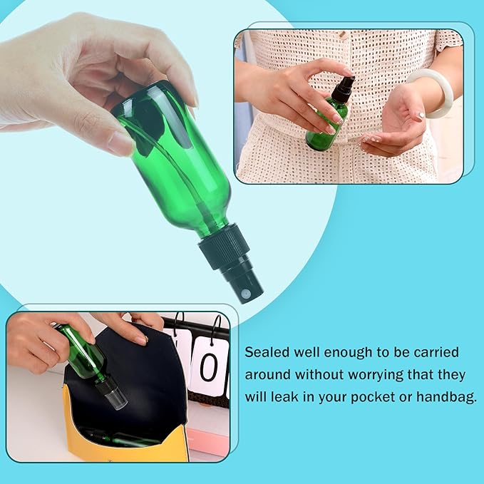 Green Glass Small Spray Bottle 2 oz 24 Packs,Fine Mist Sprayer Small Clear Bottles,Refillable Containers mini spray bottles for Cleaning Solutions and Skin Care (Green 24pcs)