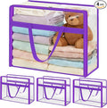SGHUO Clear Storage Bags 60L Extra Large Plastic Vinyl Blanket Storage Bag for Clothes, Comforter, Bedding, Moving Bags with Zipper and Reinforced Handle (4pcs, Purple)