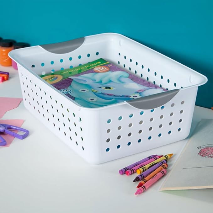 Sterilite 18-Pack Medium Ultra Basket, Open Top Plastic Storage Organizer, White - Classic Baskets for Organizing Countertops, Pantry Shelves, Kitchen Cabinets, Laundry Rooms or Home Offices