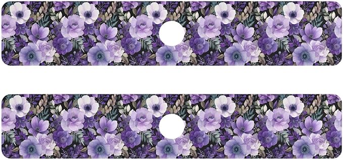 Purple Black Lotus Flower Kitchen Sink Splash Guard Sink Faucet Mat Faucet Handle Drip Catcher Drain Mats for Kitchen Bathroom Countertop Absorbent Dish Drying Pad 2Pack 30x5.4IN
