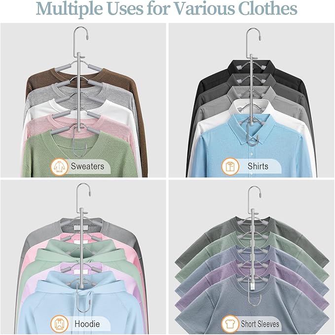 Clothes Hangers Space Saving Shirt Organizer, Non Slip Multi Shirt Hangers for Closet with Foam Padded Closet Organizers and Storage for Sweater Hoodie Blouse Coat Dress Short Grey 2 Pack