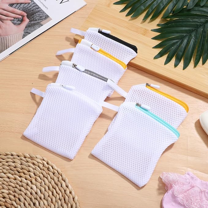 6pcs Laundry Bags Zipper Wash Bags Mini Mesh Washing Net Foldable Washing Machine Soap Pouch Saver Laundry Pouch for Underwear Panties Small Accessories