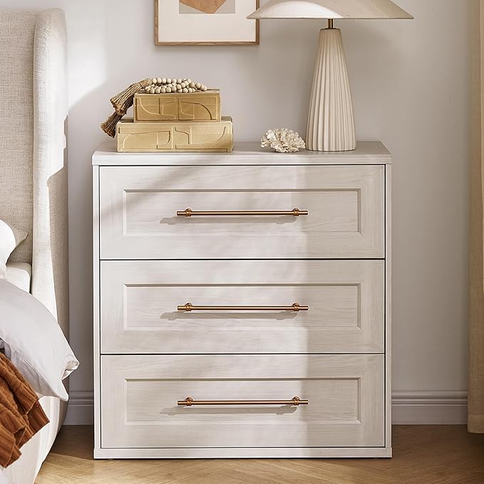 mopio Blake 3 Drawer Dresser for Bedroom, Chest of Drawers, Wood Dresser Organizer, Modern Farmhouse, Tall Night Stand, Enhanced Safety, Sturdy Compliant (White Oak, Single)