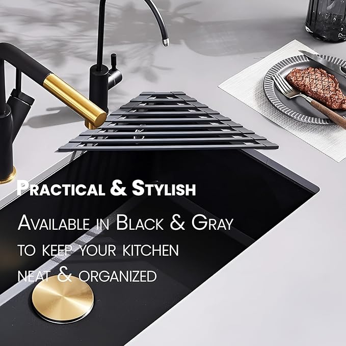 Mistifi Full Silicone-Coated Triangle Roll-Up Dish Drying Rack with Steel Core for Sink Corners – Multipurpose Over-The-Sink Kitchen Drainer & Space-Saving Organizer (Gray)