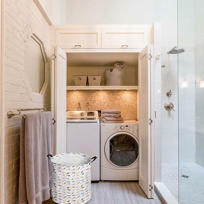 17-inch Laundry Hamper Foldable Laundry Basket, Seaside Fishing Waterproof Clothes Hamper for Bathroom Bedroom Living Room, Various Fish Hook Patterns Toy Baskets for Dollhouse
