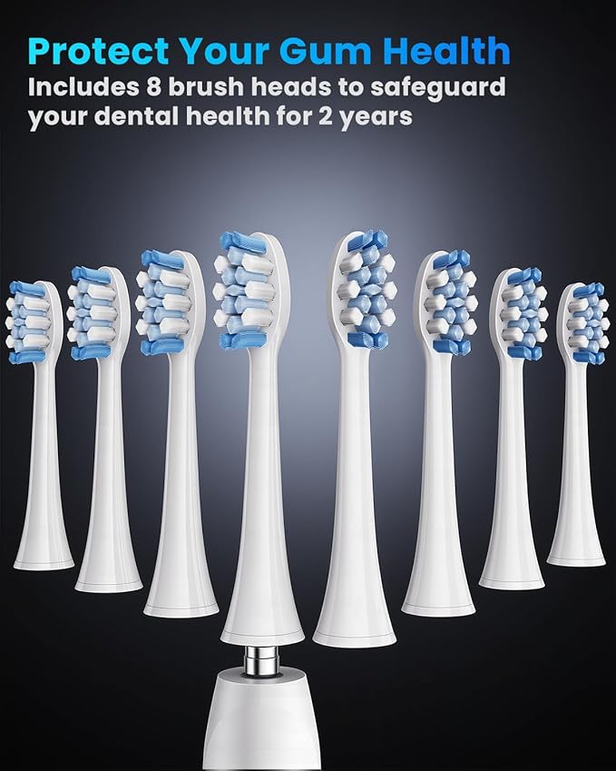 Onlyone Sonic Electric Toothbrush for Adults, Rechargeable Ultrasonic Electric Toothbrush with 8 Brush Heads, Travel Case, Charging Base & Wireless Charging - 5 Modes with Smart Timer