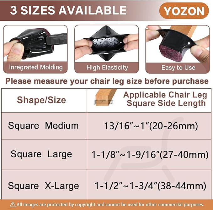 Chair Leg Floor Protectors Square Chair Leg Protectors for Hardwood Floors Silicone Caps Felt Strengthen Bottom Protection Anti-Scratch Reduce Noise 16 Pack Black Square M Fit:13/16" to 1" (20-26mm)
