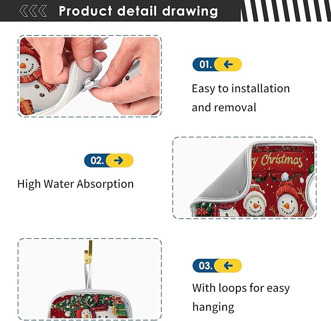 2 Pack Faucet Splash Catcher Christmas Snowman Sink Mat for Faucet Absorbent Kitchen Splash Guard Drip Catcher for Farmhouse Barthroom Bar, M