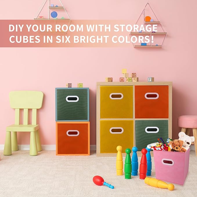Lourome 11 inch Cube Storage Organizer, Closet Organizers and Storage Bins with Handle, Collapsible Storage Bins for Shelves, Baskets Box for Clothes, Home, Toy, Lego, Fabric, Pack of 6