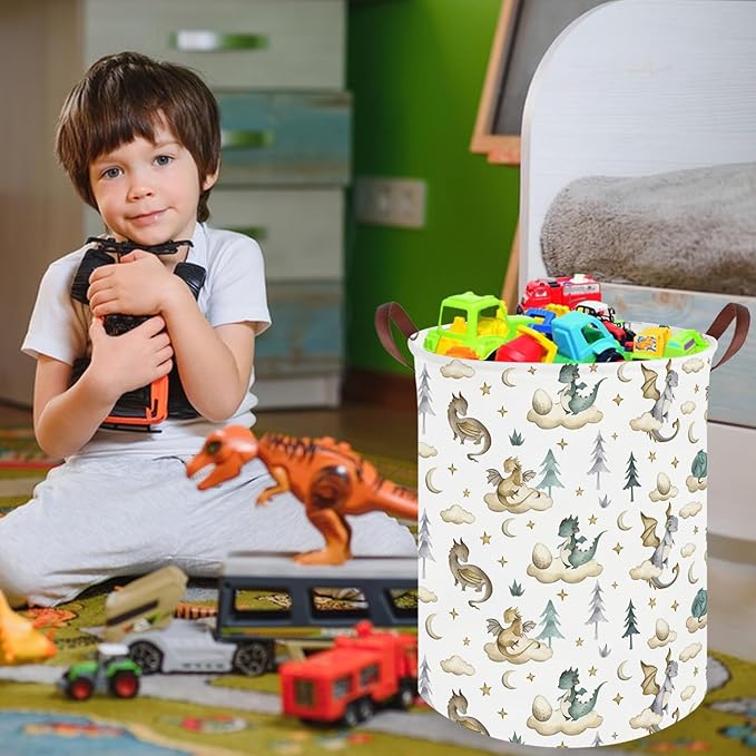 Dinosaur hamper,Dinosaur Collapsible Kid Room Basket,Cloud moon star dragon egg laundry hamper for kids,Nursery hamper,party gift basket,Shelf Book Basket(Cute dinosaurs)