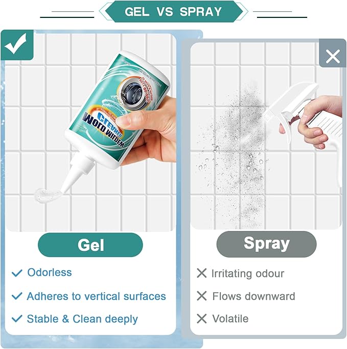 MoldStain Remover Gel, Washing Machine Seal Cleaner for Front Load Washer, Tiles Grout Cleaner Bathroom Cleaning Home Kitchen Sinks Caulk Cleaning, 10 Oz