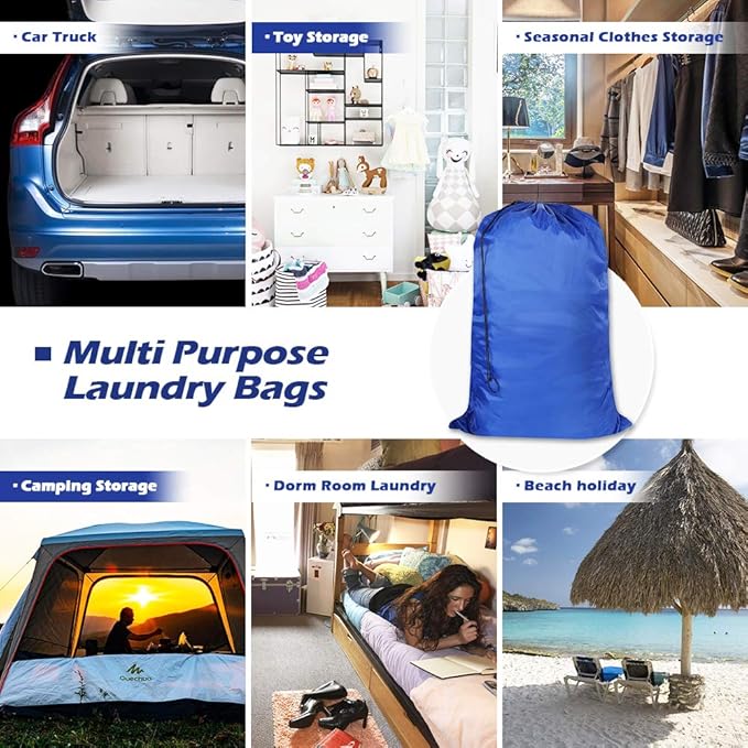 Washable Travel Laundry Bag with Drawstring (3 Pack), Large Dirty Clothes Bag Fit a Laundry Basket or Clothes Hamper, Enough to Hold 4 Loads of Laundry,26x39 inches RoyalBlue 3