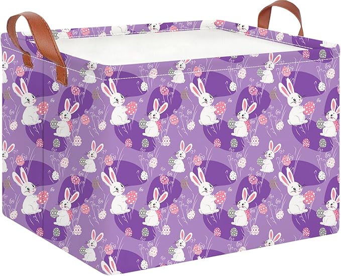 CLOCOR Rectangular Storage Basket Empty,Gift Basket,Waterproof Storage Bin with Handles,Room Decor(Purple Easter)