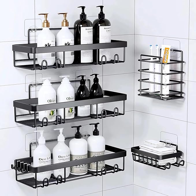 FGSAEOR 14-Pack Shower Caddy Adhesive Single Hooks for Replacement, Shower Holder Organizer Self Adhesive Wall Hooks for Bathroom Corner Shelf Basket Soap Dish