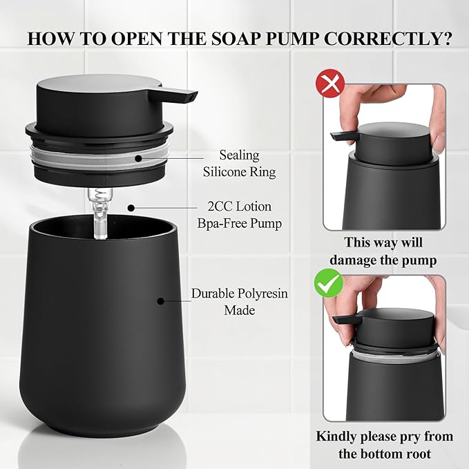 Matte Black Bathroom Accessories Set Plastic Hand Soap Dispenser and Toothbrush Holders 2 Piece