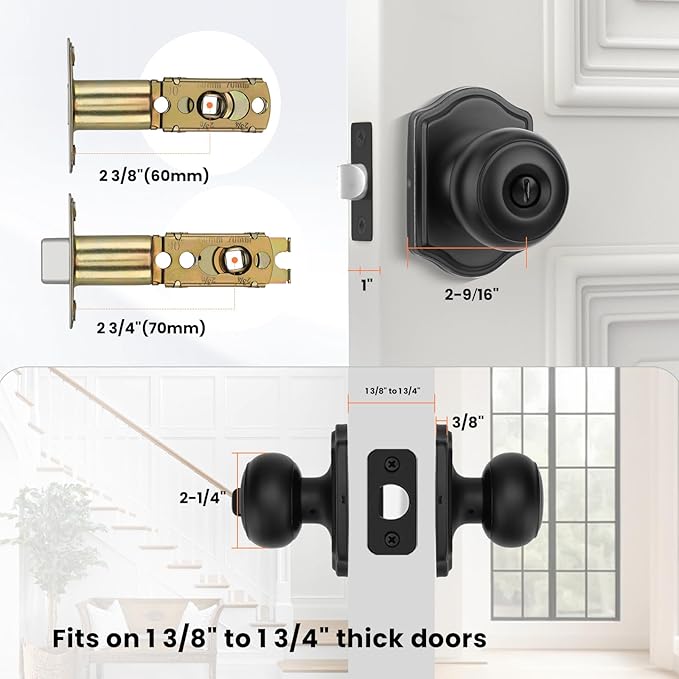 Haidms Black Door Knobs Interior, Privacy Interior Door knobs, Matte Black Indoor Doorknobs for Bedroom or Bathroom (3 Pack)