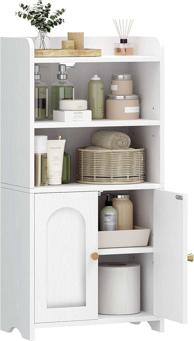 Small Bathroom Storage Cabinet, Bathroom Organizers and Storage with 2 Doors and Shelves, Floor Cabinet Freestanding with Adjustable Shelf for Small Spaces, White 7.9" D x 14.6" W x 29.6" H