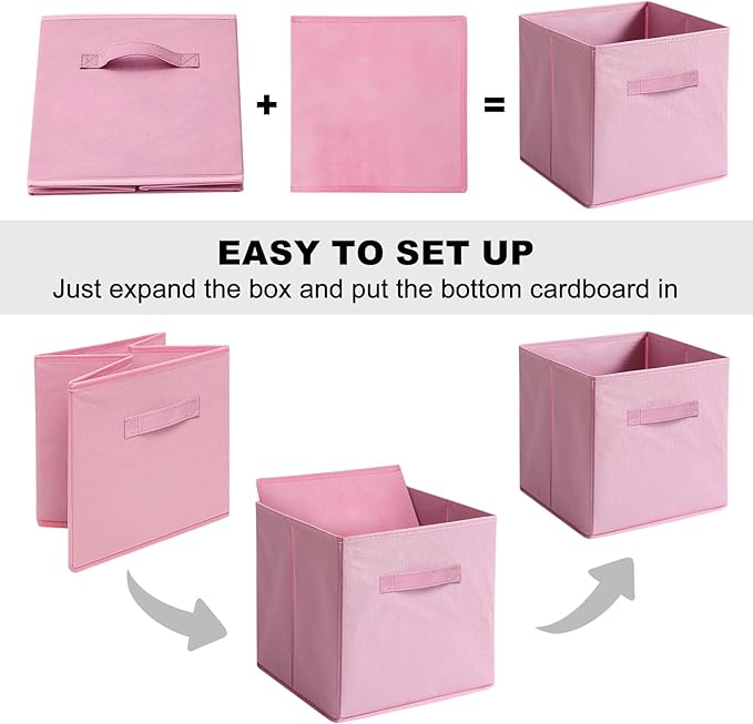 Fabric Storage Bins - 6 Pack Collapsible Cube Organizer for Closet, Shelves & Living Space, Pastel & Dark Color Options - Foldable Storage Boxes with Handles for Clothes (Pastel Colors, 11 inch)