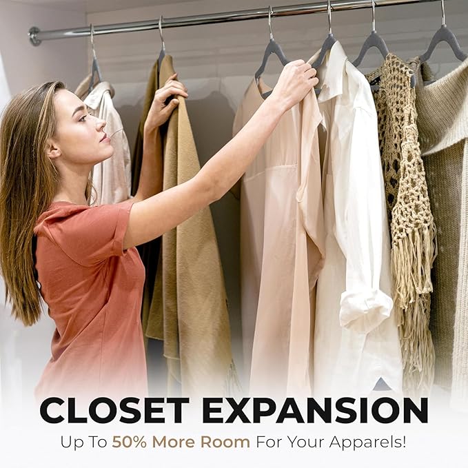 200 Pack Velvet Hanger for Shirt Pants Dresses Skirts Suits Jackets - Slim Space Saving Design - Standard Coat Hanger - Sturdy & Durable Design with Shoulder Grooves Hook